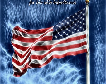 Surreal Psalm 33:12 - American Flag - Scripture Art photo - with free shipping