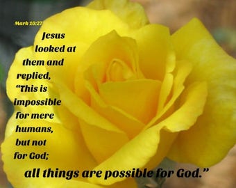 All things are possible for God - Mark 10:27 Scripture Art  - Yellow Rose - free shipping - choose your size