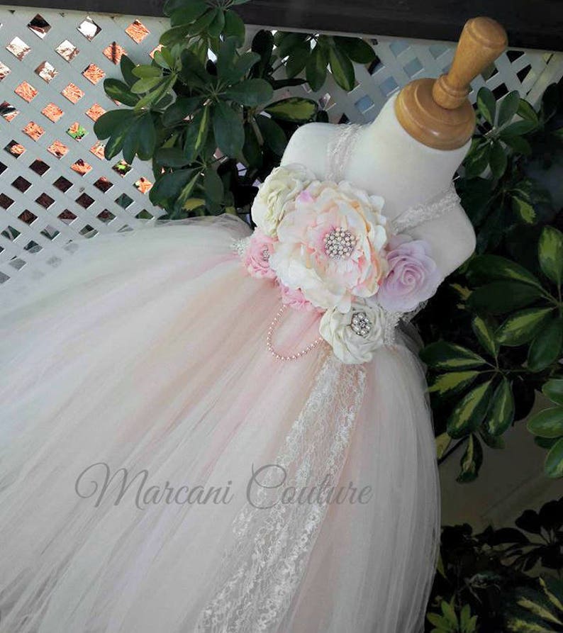Pageant Dress.Vintage Dress. Flora Sol Gown Vintage Ivory Beige Blush Gown Custom FLOWER GIRL DRESS.Wedding..Junior Bridesmaid Dress