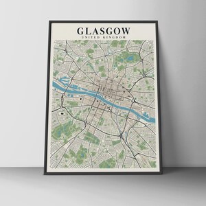 Glasgow stadskarta väggkonst, resetryck, minimalistisk Skottland-affisch, Storbritannien stadsdekor