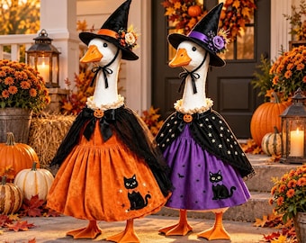 Halloween Witch Goose Costume for 23 Inch Goose Statue, Fall Witch Outfit, Farmhouse Porch Goose Clothing, halloween decoration gifts