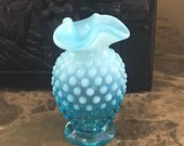 Fenton Vase Blue Opalesescent Hobnail Vase 3.5 inches