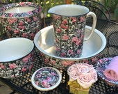 Antique Wash Set English Chintz Pattern Wash Set English Ironstone Ewer and Basin, Pitcher and Bowl Wilkinson Staffordshire England 8 pieces