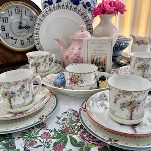 Vintage English Tea Set  For 4, Alice in Wonderland Tea Set, Collectible Tea Set, Royal Doulton Plates, made in England