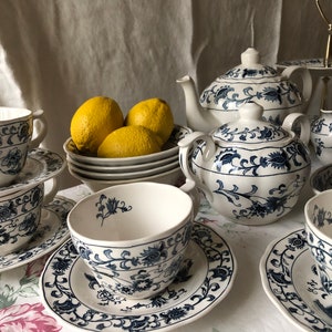 Nikko Ming Tree Full Tea Set 21 piece set , Blue and White Tea Set