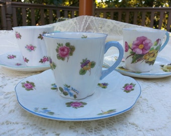 Shelley Rosebud Teacup Sets,  English Bone China Demi Pair