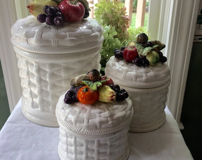 Set of 3 Kitchen Canisters With Fruit Majolica Lids Etsy