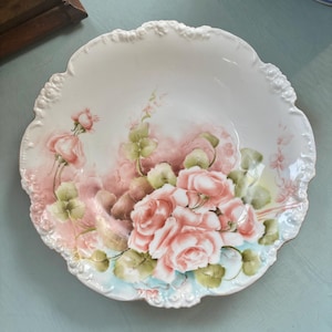 Antike Schale Limoges Beere: Handbemaltes Porzellan, signiert J.P.L. Frankreich