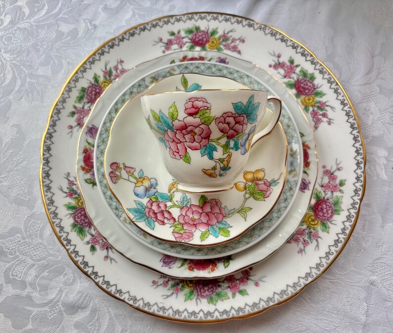 Vintage China Set Place Setting, Chinoiserie Pattern ,5 Pieces, Wedding ...