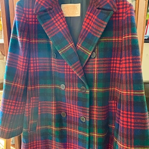 Pendleton Plaid Wool Ladies Pea Coat, 1970’s, made in USA