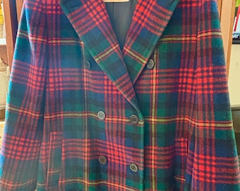 Pendleton Plaid Wool Ladies Pea Coat, 1970’s, made in USA
