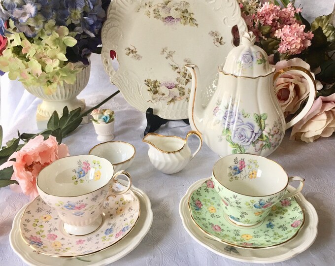 Sweet Tea Set for 2 Lefton Teapot E B Foley Teacups and Saucer Etsy