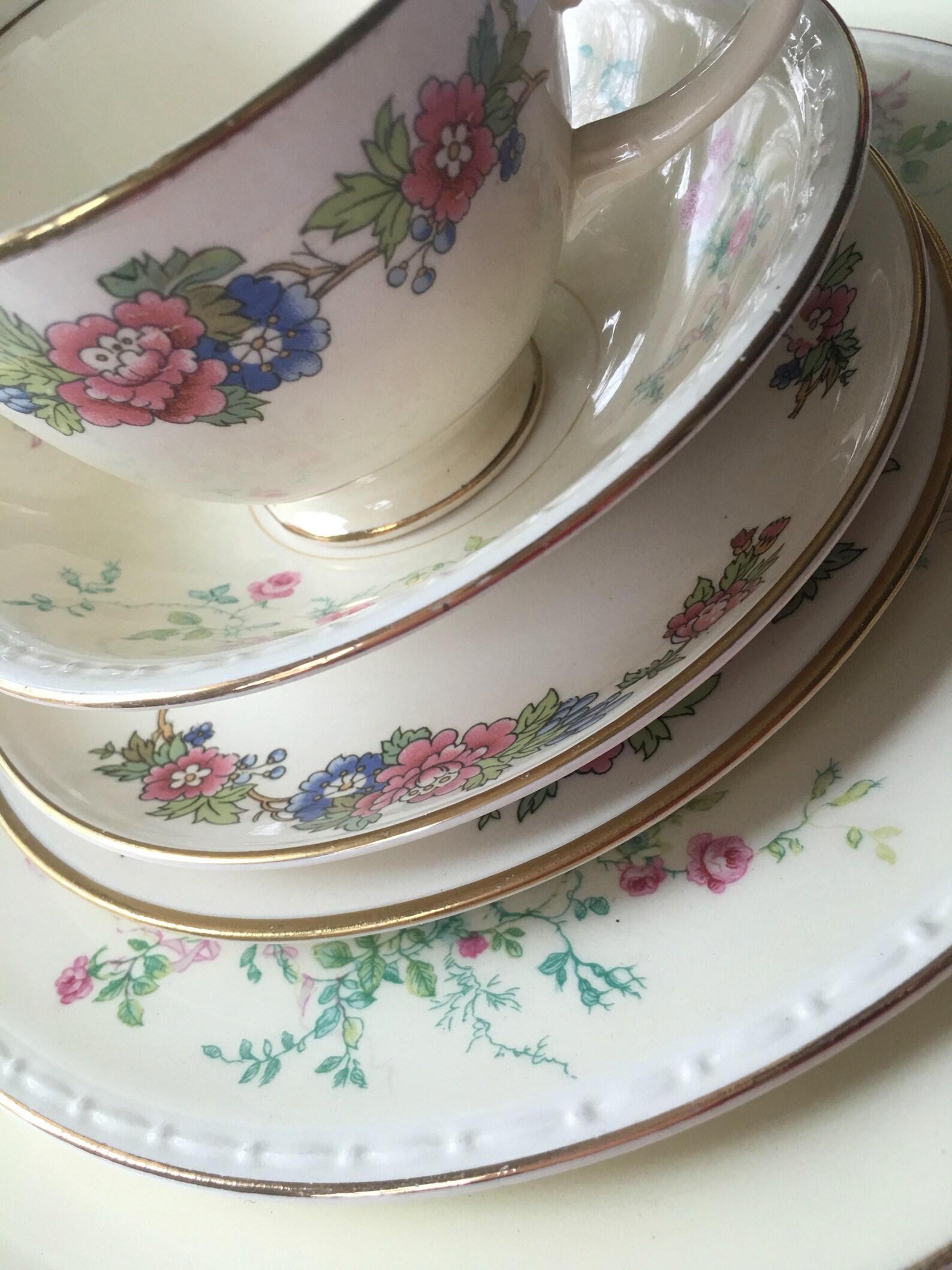 Vintage Mismatched Dinnerware Set for 6 Shabby Chic 36 Pieces | Etsy