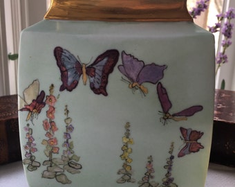 Jarrón Art Déco Schumann Arzberg: Mariposas pintadas a mano de la década de 1930