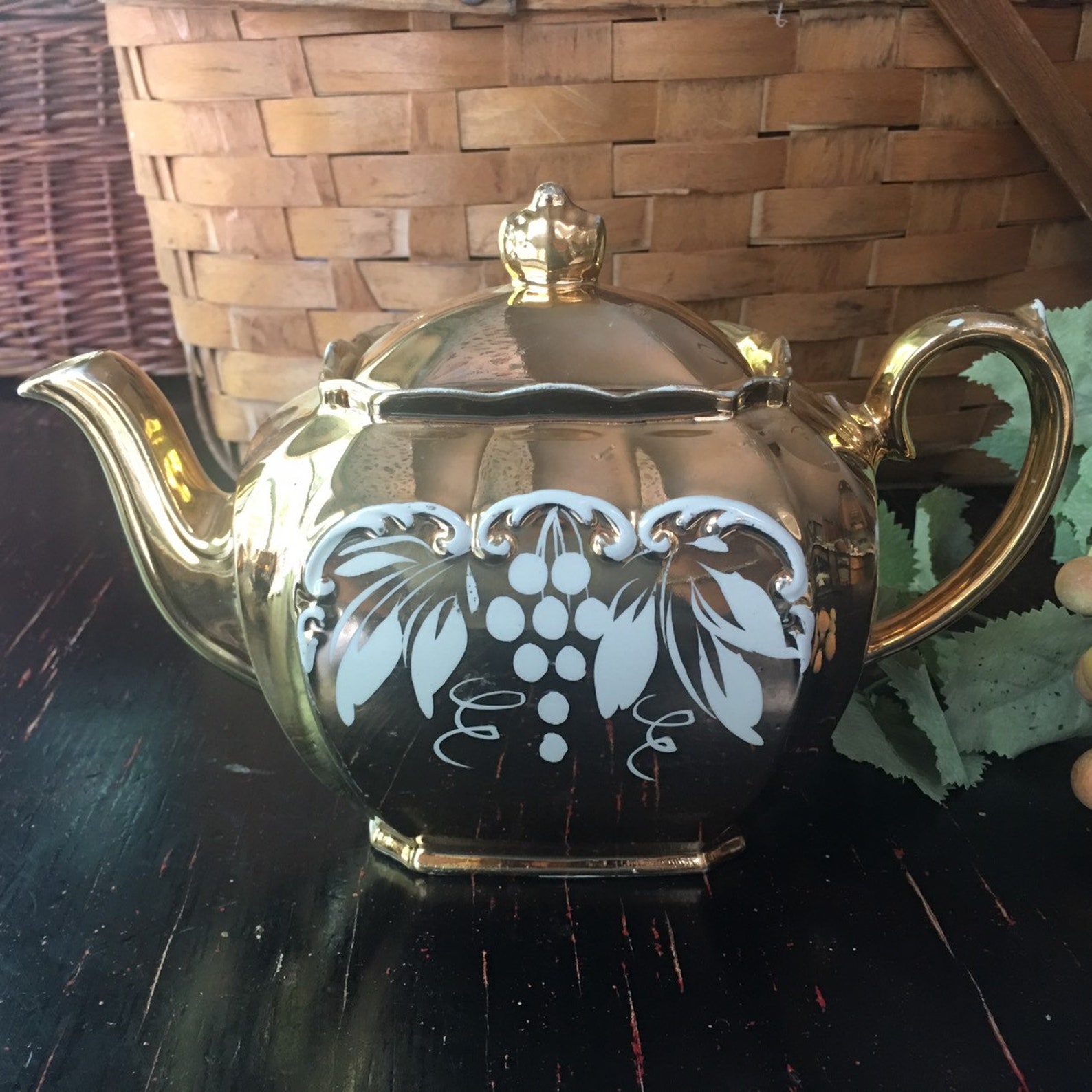 Sadler Cube Teapot and Creamer Set Gold Cube Teapot With Grape Etsy
