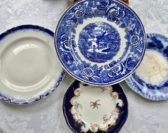 Vintage Flow Blue Plate Set: Antique Wall Decor, Country Chic