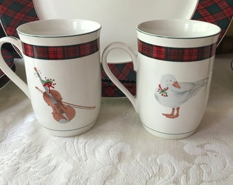 Set of 2 Arita Tattan Christmas Mugs Violin TRtan Mug Goose Tartan Mug