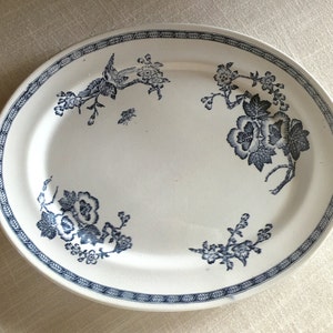 Antique  Ironstone  Platter Blue English Transferware Aesthetic Movement  19th Century Hill Pottery Tambour B & L 16 in FREE  SHIPPING