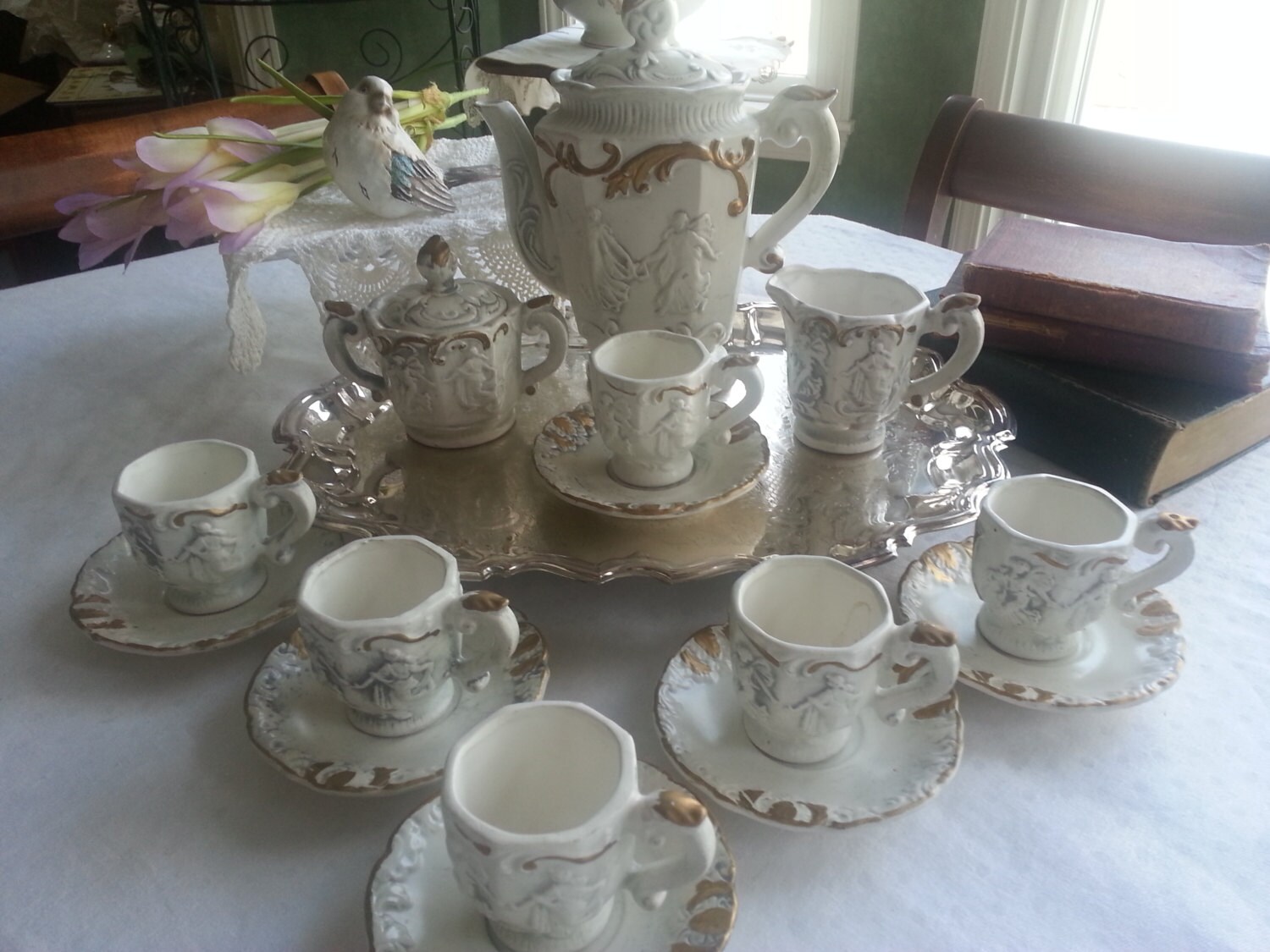 White and Gold Tea Set by Royal Sealy 15 Pieces made in Etsy