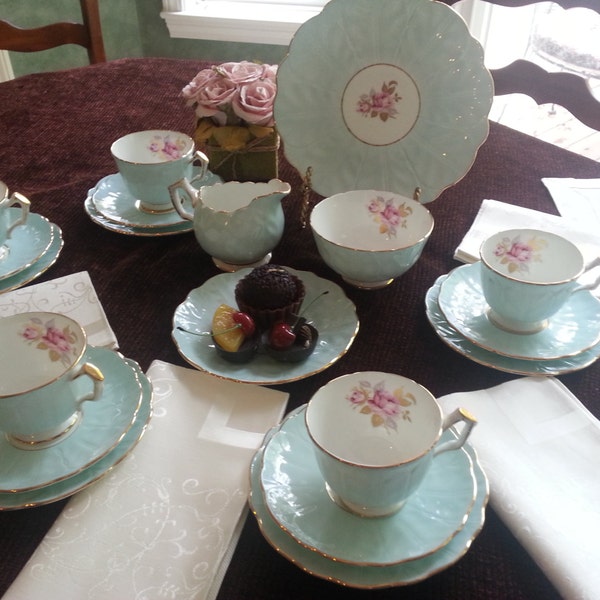 Reserved for Lydia...Absoluely Gorgeous Aynsley Blue Crocus Tea Set, 19 Pieces, Aynsley Tea Set, Aynsley Crocus