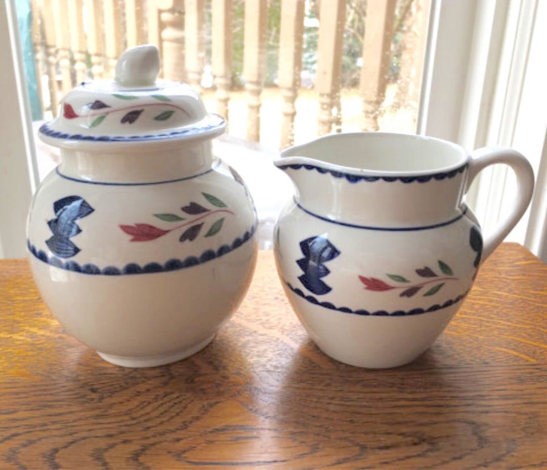Adams Ironstone Lancaster Sugar Bowl and Creamer Set Farmhouse Rustic