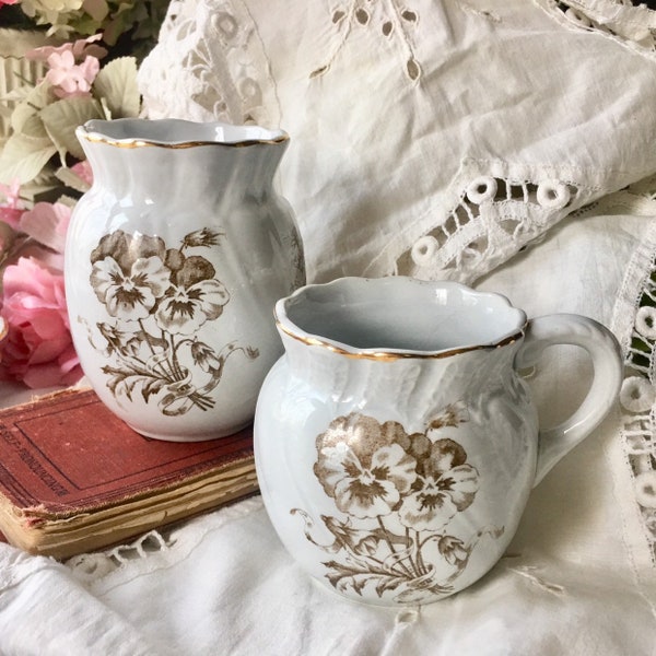 Antique Ironstone Washstand Set Shaving Mug and Toothbrush Holder marked Florida FREE SHIPPING