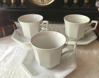 Set of Johnson Bros Heritage Cups and Saucers White English