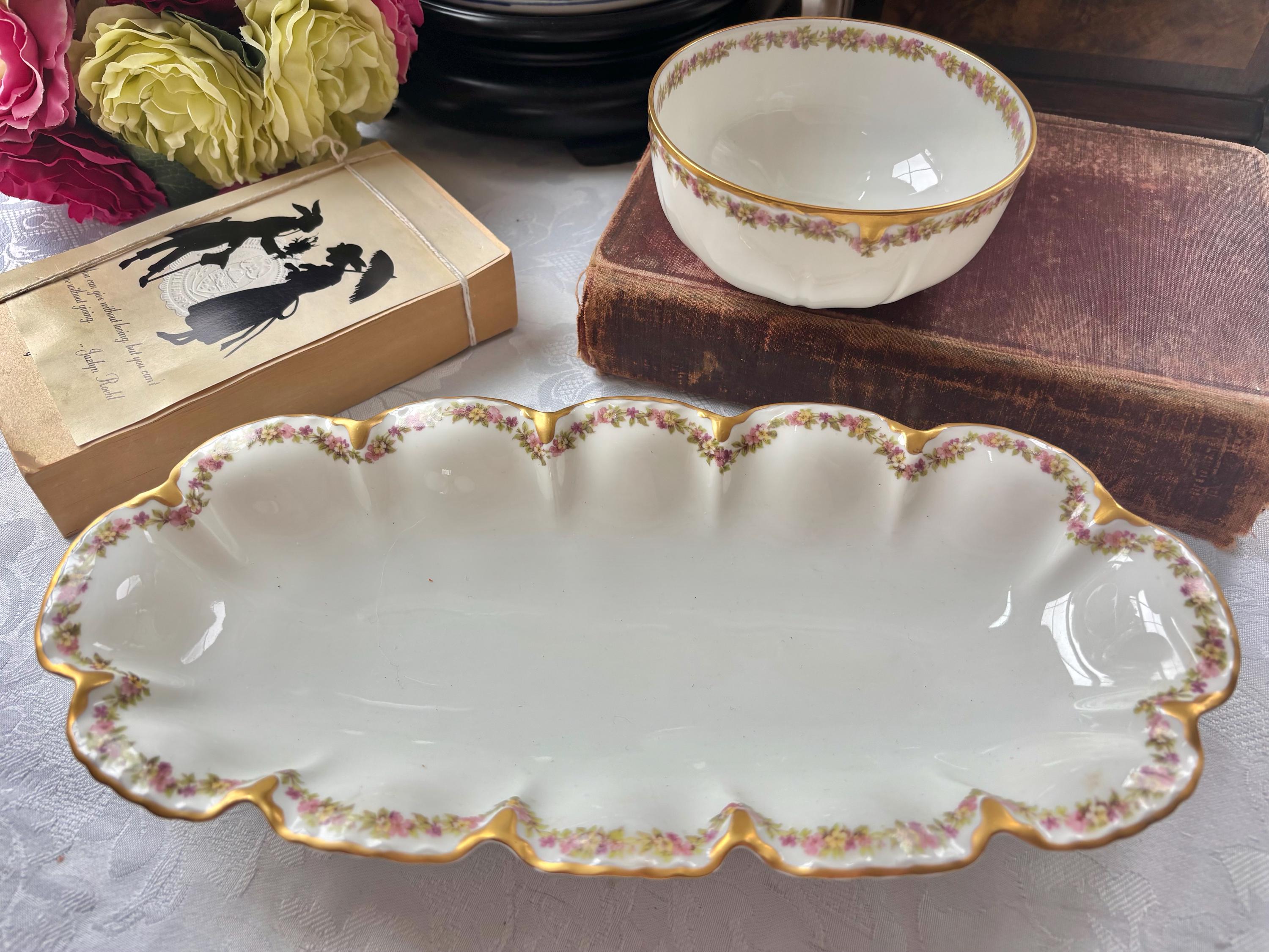 Haviland Limoges Celery Dish and Cranberry Bowl Set, Schleiger