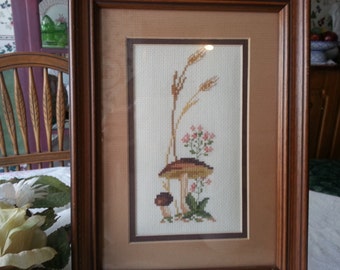 Sweet Little Matted Framed Mushroom Counted Cross Stitch