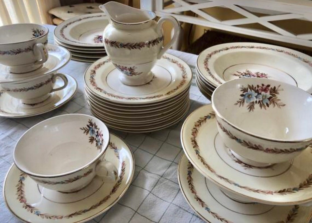 Vintage China Set Steubenville Floral Luncheon Set 33 Pieces Pattern