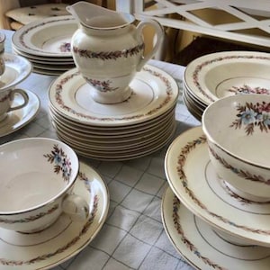 Vintage China Set Steubenville Floral Luncheon Set 33 pieces Pattern STB355 Cottage Set Farmhouse, English Cottage