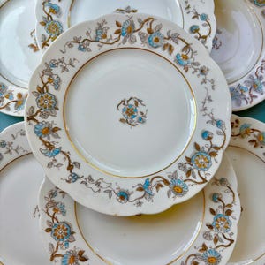 Haviland & Co Limoges France Plate Set, Art Nouveau Style, set of 6 Blue Daisies, Schleiger Blank No. 638