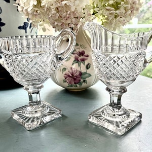 Westmoreland English Hobnail Tall Pedestal Creamer and Sugar Set Square Star Base Gambo ettagonale