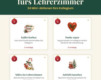 Adventskalender zum Ausdrucken fürs Lehrerzimmer – 24 Mini-Aktionen fürs Kollegium, PDF 2026