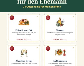 Adventskalender für den Ehemann zum Ausdrucken | 24 Gutscheine für meinen Mann | Adventskalender Mann Füllung PDF