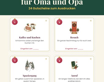 Adventskalender für Oma und Opa zum Ausdrucken – 24 Gutscheine für Großeltern, Geschenk von Enkeln, PDF 2026
