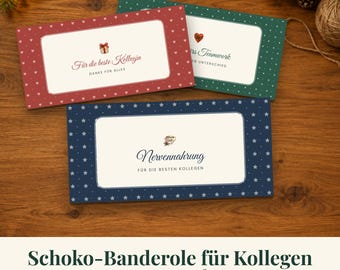 Schokolade Banderole für Kollegen | Kleines Weihnachtsgeschenk Team Büro | Wichtelgeschenk zum Ausdrucken | Nervennahrung PDF