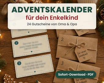 Printable Advent calendar for grandchildren – 24 vouchers from Grandma and Grandpa, PDF 2026