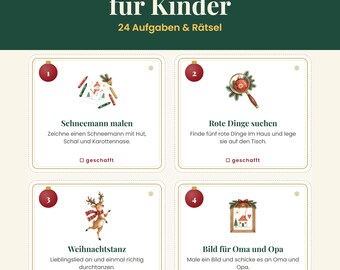 Adventskalender zum Ausdrucken für Kinder – 24 Aufgaben und Rätsel, PDF 2026