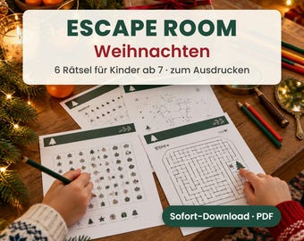 Christmas Escape Room Printable for Children Ages 7 and Up – 6 Puzzles with Solutions, PDF