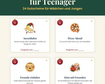 Adventskalender für Teenager zum Ausdrucken – 24 Gutscheine für Mädchen und Jungen, Geschenk für Jugendliche, PDF 2026