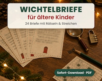 Printable Secret Santa letters for older children – 24 letters with riddles and Secret Santa pranks, PDF