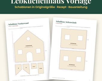 Lebkuchenhaus Vorlage zum Ausdrucken | Schablone in Originalgröße mit Rezept | Lebkuchen Haus basteln Weihnachtsbäckerei PDF
