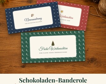 Schokoladen Banderole Weihnachten zum Ausdrucken | Kleines Weihnachtsgeschenk für Kollegen | Schokolade Verpackung Mitbringsel PDF