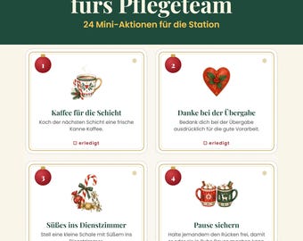 Adventskalender zum Ausdrucken fürs Pflegeteam – 24 Mini-Aktionen für Station und Pflegedienst, PDF 2026
