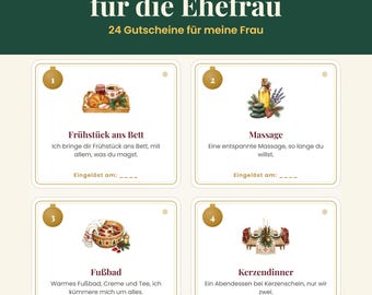 Adventskalender für die Frau zum Ausdrucken | 24 Gutscheine für meine Ehefrau | 24 Kleinigkeiten Adventskalender Füllung PDF