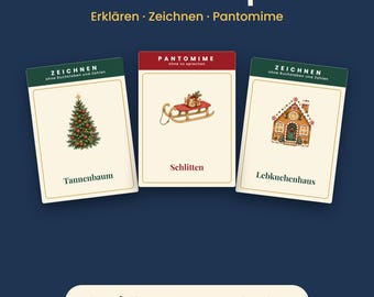Printable Christmas Game | Explain, Draw, Mime | 48 Playing Cards for the Family | Christmas Eve Game for Children (PDF)