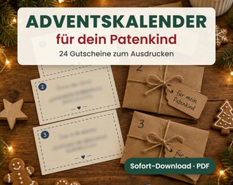 Printable Advent calendar for your godchild – 24 vouchers from godmother or godfather, PDF