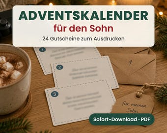 Printable Advent calendar for sons – 24 vouchers for teenagers and adult sons, PDF 2026