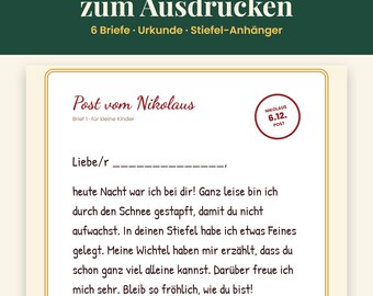 Brief vom Nikolaus zum Ausdrucken – 6 Nikolausbriefe für Kinder, Urkunde und Stiefel-Anhänger, PDF